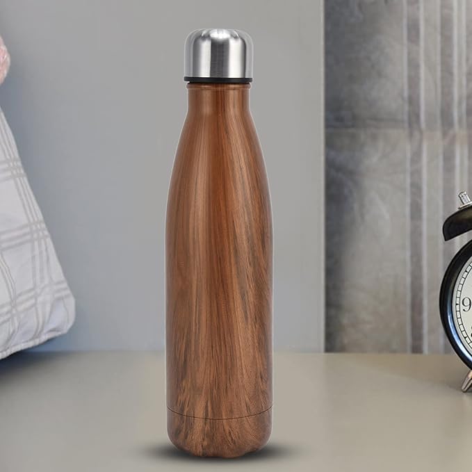 Thermal Flask, Water Bottles Durable Stainless Steel Double Wall Easy to for Camping Hiking Travel for School Outdoor Sports(Wood Grain)