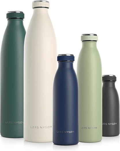 LARS NYSØM Stainless Steel Insulated Water Bottle 12oz 17oz 25oz 34oz 51oz | BPA-free Insulated Thermo Flask for Hot and Cold Beverages | Leakproof Drinking Bottle (Navy Blue, 17oz)