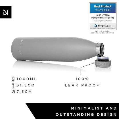 LARS NYSØM Stainless Steel Insulated Water Bottle 12oz 17oz 25oz 34oz 51oz | BPA-free Insulated Thermo Flask for Hot and Cold Beverages | Leakproof Drinking Bottle (Cool Grey, 34oz)