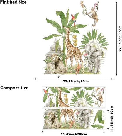 Large Jungle Animals Wall Decals Rainforest Giraffe Elephant Lion Wall Stickers Wild Animal Wall Stickers Peel and Stick for Kids Room Playroom Decor