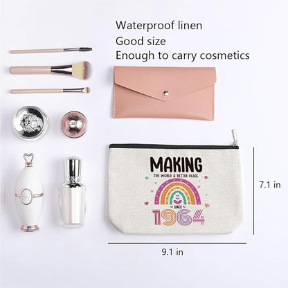 60th Birthday Gifts for Women, 60 Years Old Birthday Gifts Makeup Bag for Mom, Grandma, Friend, Sister, Travel Toiletry Makeup Organizer Zipper Pouch - Making The World a Better Place Since 1964