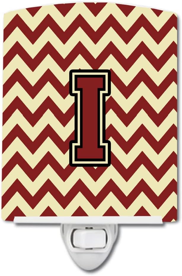 Caroline's Treasures CJ1061-ICNL Letter I Chevron Maroon and Gold Ceramic Night Light Compact, UL-Certified, Ideal for Bedroom, Bathroom, Nursery, Hallway, Kitchen, 6x4x3, Multicolor