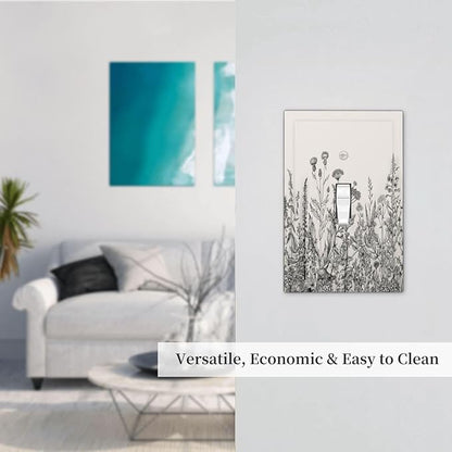 Vintage Grey Floral Herbs Wild Flowers Botanical 1 Gang Boho Light Switch Covers Decorative Country Single Toggle Wall Plate Switchcover Electrical Switchplate for Bedroom Decor