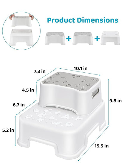 HEETA Step Stool for Kids and Toddler, Anti-Slip Sturdy Step Stool for Toilet Potty Training Stool, 2 in 1 Step Stool to Reach Kitchen Counter or Sink, with 2 Separate Small Stool
