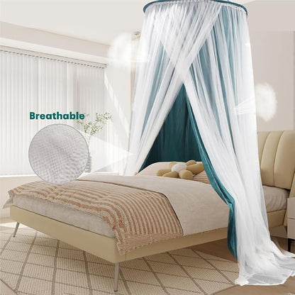 40"x 106" Bed Canopy for Girls & Adults, Double Layer Princess Round Dome Bed Curtain Canopy Drapes, Dreamy Mosquito Net Reading Nook, Bedroom Decoration (Dark Teal)
