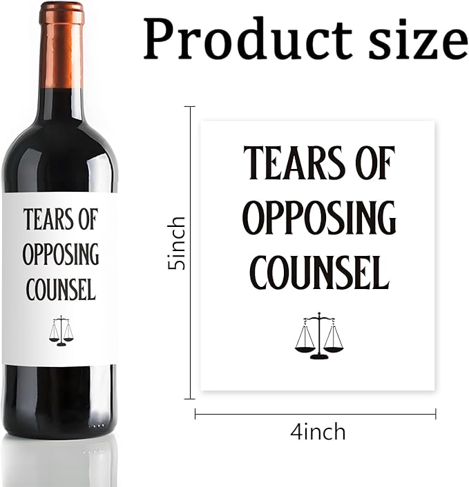 24Pcs Lawyer Graduation Wine Labels Lawyer Appreciation Gifts Wine Bottle Stickers Tears of Opposing Counsel Wine Labels for Bottles Gifts for Women Men