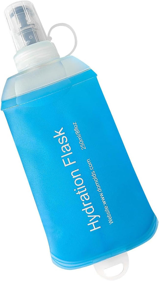 250ml Soft Flask, TPU Collapsible Soft Water Bottle for Hydration Pack, Running Vest, Folding Water Bottle for Hiking Cycling Climbing-1Pcs, Blue