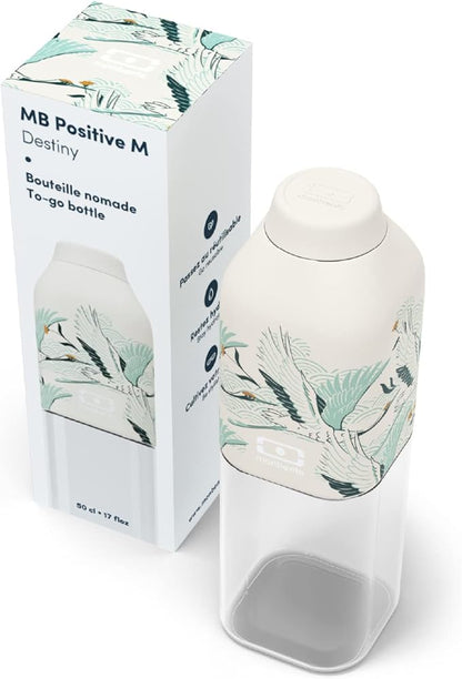 MONBENTO - Clear Reusable Water Bottle MB Positive M graphic Destiny - 17 floz/500 ml Water Bottle Perfect for Work, Travel, Sport, Picnic - Compact, Leakproof BPA Free Water Bottle - Japanese Pattern
