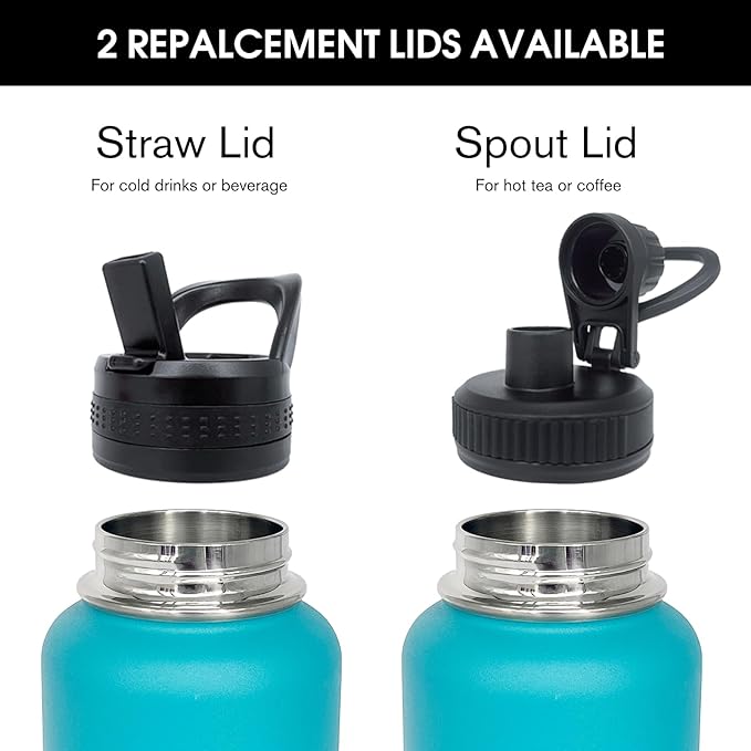 4pack 32 oz Insulated Water Bottle With Straw, Stainless Steel Sports Water Cup Flask with 2 Lids, Wide Mouth Travel Thermal Mug,Blue gradient