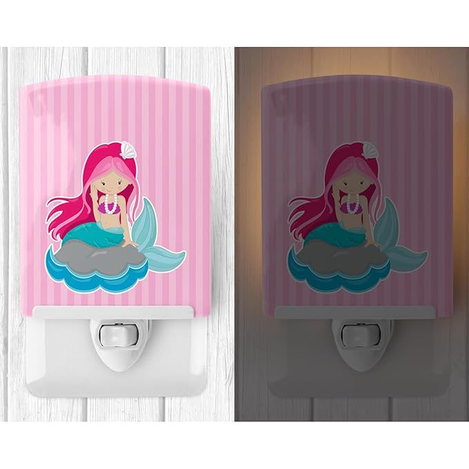 Caroline's Treasures BB8832CNL Beach Mermaid Pink Hair #3 Ceramic Night Light Compact, UL-Certified, Ideal for Bedroom, Bathroom, Nursery, Hallway, Kitchen, 6x4x3, Multicolor