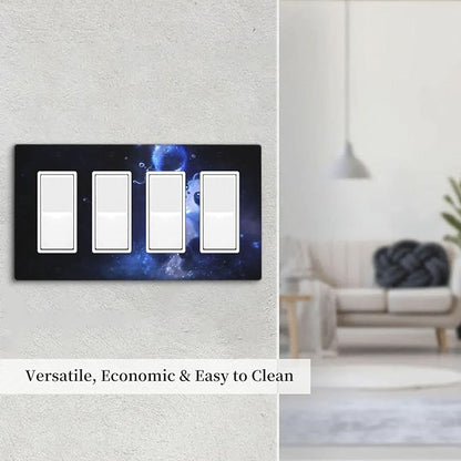 Cute Baby Panda Light Switch Cover Wall Plate Decorative 4 Gang Quad Rocker Covers Blue for Kitchens Farmhouses Playrooms Bathrooms Bedrooms 4.5 x 8 in