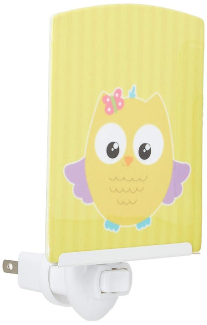 Caroline's Treasures BB9115CNL Owl and Yellow Stripes Ceramic Night Light Compact, UL-Certified, Ideal for Bedroom, Bathroom, Nursery, Hallway, Kitchen, 6x4x3, Multicolor