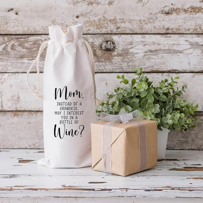 Andaz Press Mothers Day Wine Bag, Instead of A Grandkid, May I Interest You In A Bottle Of Wine, Mothers Day Wine Bottle Cover Mother's Day Gifts, Canvas Wine Gift Bag Wine Bags For Wine Bottles Gifts