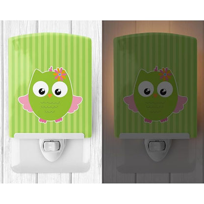 Caroline's Treasures BB9117CNL Owl and Green Stripes Ceramic Night Light Compact, UL-Certified, Ideal for Bedroom, Bathroom, Nursery, Hallway, Kitchen, 6x4x3, Multicolor
