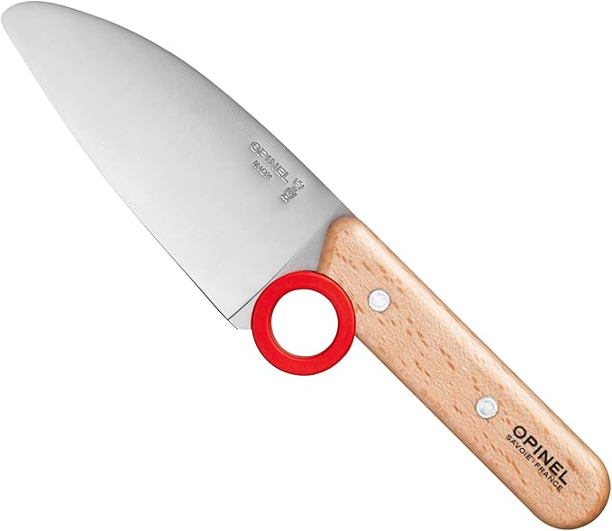 Opinel Le Petit Chef Knife Set, Chef Knife with Rounded Tip, Fingers Guard, For Children, Teaching Food Prep and Kitchen Safety, 2 Piece Set, Made in France