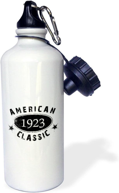 3dRose "1923 American Classic-Personalized Birth Year Birthday gift-black grunge vintage look-funny" Sports Water Bottle, 21 oz, White