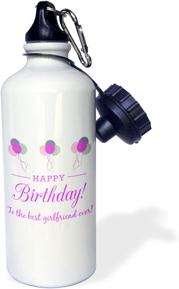 3dRose Happy Birthday-Best Girlfriend ever-Sports Water Bottle, 21oz , Multicolored