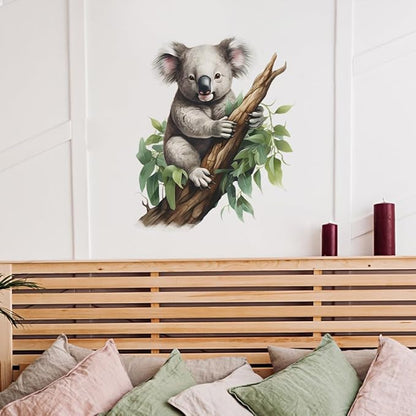 Removable Cute Koala Wall Decal Koala on Branch Wall Sticker Peel and Stick Watercolor Animal Wall Art Decor Stickers for Kids Baby Classroom Living Room Playing Room Bedroom