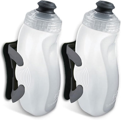 Amphipod RunLite Xtech Hydration System, Dual 10.5 oz Hydraform Water Bottles for Running, Marathons & Endurance Training (Push/Pull Cap) - Clear/Charcoal - 2 x 10.5 oz