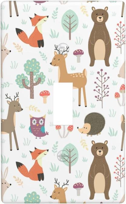 Cartoon Animal Deer Bear Fox Light Switch Cover Decorative Single Toggle Plastic Wall Plate Outlet Cover for Women Girls Bedroom Kitchen Living Room Decor 4.5 * 2.76