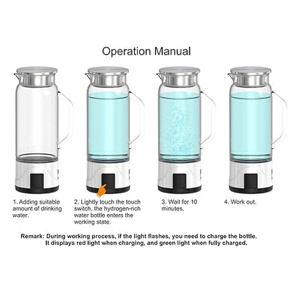 Hydrogen Water Bottle, 1000ml Hydrogen Water Bottle Generator with Efficient Electrolysis, High Borosilicate Glass, Handle, for Home Fitness Office