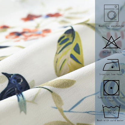 Leeva Birds Vines Printed Curtains Valances for Kitchen Bath Laundry Bedroom Living Room, Rod Pocket Valance for Windows, 52 x 18 Inch, Blue Birds