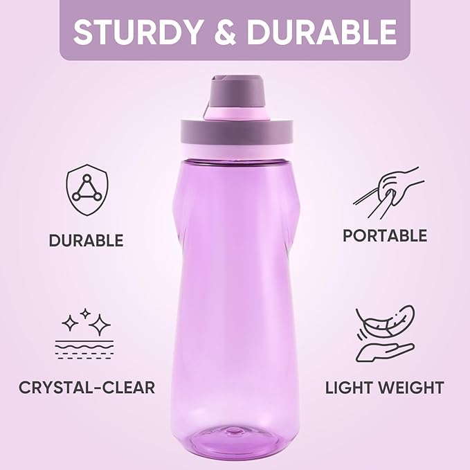 Kerilyn 32oz Water Bottle, Wide Mouth Plastic Water Bottles Chug Lid Sports Water Bottle, Reusable Water Bottle With Handle, Leak-Proof Clear Water Bottle for Travel, Fitness, Men, Women, Pink