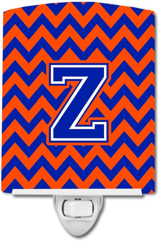 Caroline's Treasures CJ1044-ZCNL Letter Z Chevron Orange and Blue Ceramic Night Light Compact, UL-Certified, Ideal for Bedroom, Bathroom, Nursery, Hallway, Kitchen, 6x4x3, Multicolor