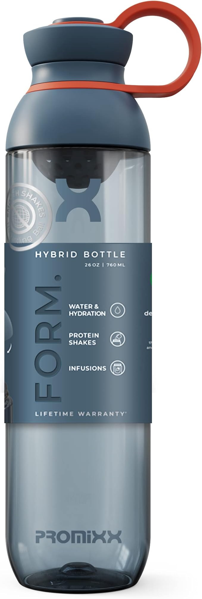 Promixx FORM Sports Water Bottle - Premium BPA Free Water Bottle for Fitness Sports & Outdoors - Sustainable Drinks Bottle with Measurement Markers and Leakproof Lid - 760ml / 26oz (Midnight Blue)