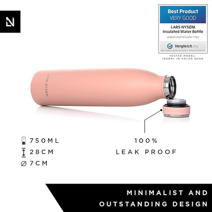 LARS NYSØM Stainless Steel Insulated Water Bottle 12oz 17oz 25oz 34oz 51oz | BPA-free Insulated Thermo Flask for Hot and Cold Beverages | Leakproof Drinking Bottle (Nude, 25oz)