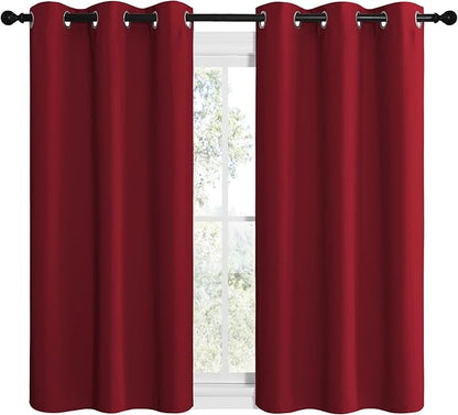 NICETOWN Christmas Short Blackout Curtains for Small Kitchen Window, Thermal Insulated Solid Grommet Blackout Curtains/Drapes for Living Room (1 Pair, 42 by 50 inches, Burgundy Red)