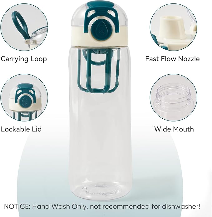 28oz Water Bottle with Fruit Infuser Strainer, BPA-Free Sports Water Bottle, One-Click Clear Water Bottle with Safety Lock for Office, Gym, Outdoors, Green