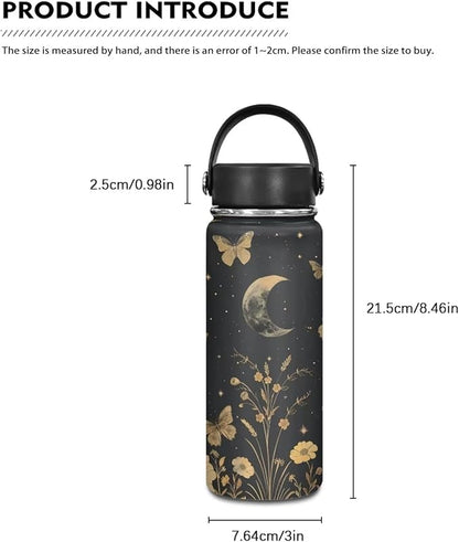 Moon Butterfly Insulated Water Bottle 20 Oz Stainless Steel Leak Proof Vacuum Easy to Clean Lightweight Keeps Cold and Hot Great for Travel Hiking Biking Running