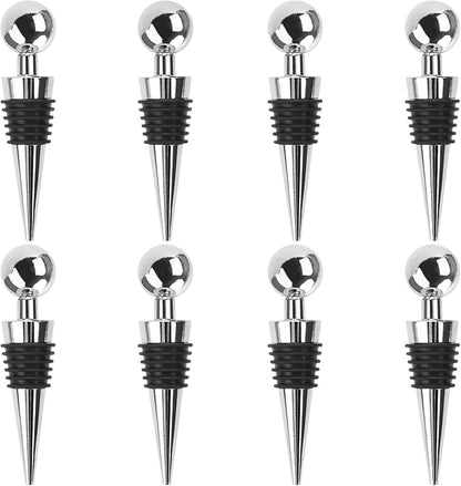 8Pcs Wine Stopper Bottle Stopper Wine Saver, Silicone Reusable Wine Corks, Wine Bottle Stopper for Bar, Camping, Party, Wedding (Silver)