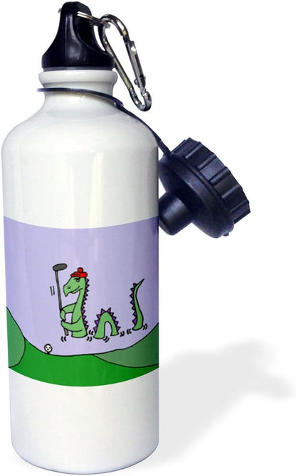 3dRose Funny Loch Ness Monster Playing Golf-Sports Water Bottle, 21oz , 21 oz, Multicolor