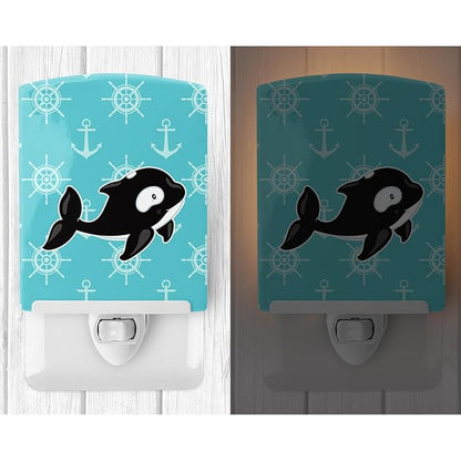 Caroline's Treasures BB8602CNL Whale and Anchors Ceramic Night Light Compact, UL-Certified, Ideal for Bedroom, Bathroom, Nursery, Hallway, Kitchen, 6x4x3, Multicolor