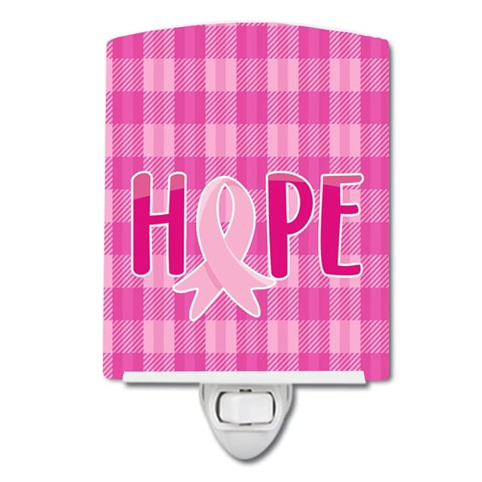 Caroline's Treasures BB6981CNL Breast Cancer Awareness Ribbon Hope Ceramic Night Light Compact, UL-Certified, Ideal for Bedroom, Bathroom, Nursery, Hallway, Kitchen, 6x4x3, Multicolor
