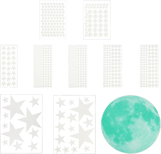 uxcell 1 Set Glow in The Dark Ceiling Star Stickers, Moon and Stars Wall Decals, Glowing Star Decal Decoration for Bedroom, Cyan Moon