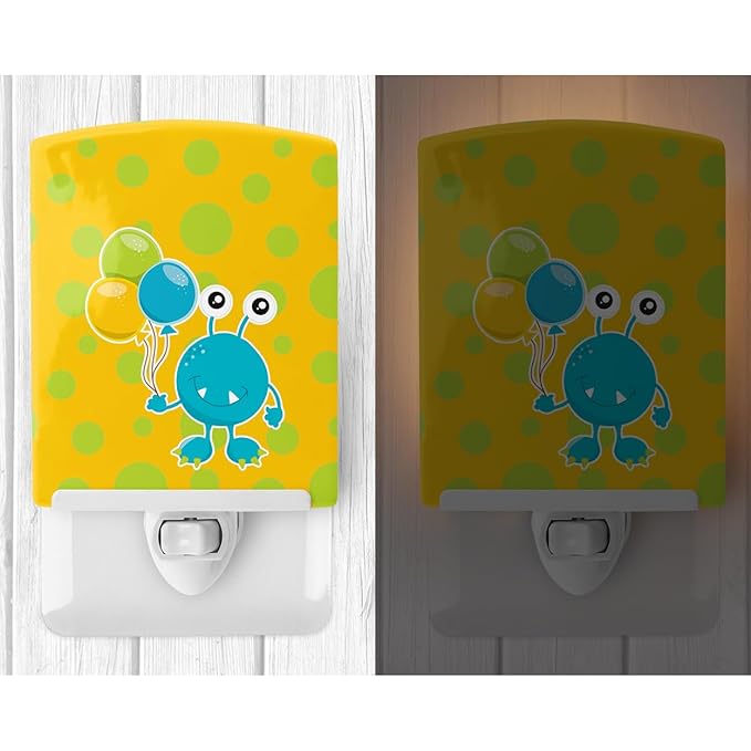 Caroline's Treasures BB9096CNL Birthday Monster with Balloons Ceramic Night Light Compact, UL-Certified, Ideal for Bedroom, Bathroom, Nursery, Hallway, Kitchen, 6x4x3, Multicolor