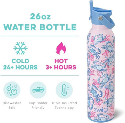 Swig Life 26oz Insulated Water Bottle with Straw & Flip + Sip Handle | Leak Proof, Dishwasher Safe, Cup Holder Friendly, Stainless Steel Water Bottle (Get Crackin)