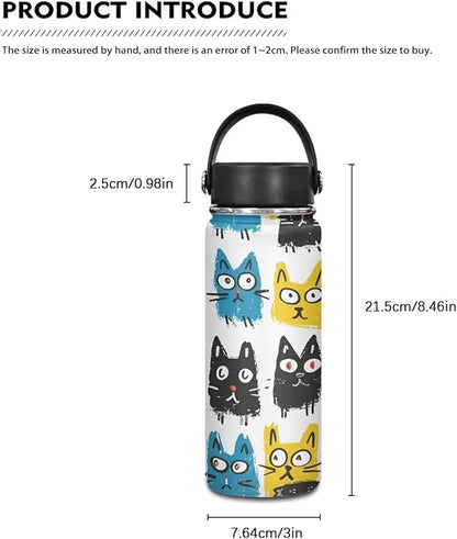 Cat Print Insulated Water Bottle 18 Oz Stainless Steel Double Wall Vacuum Insulated Sports Water Bottle Reusable Travel Cup