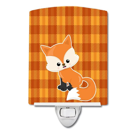 Caroline's Treasures BB7087CNL Baby Fox Gingham Ceramic Night Light Compact, UL-Certified, Ideal for Bedroom, Bathroom, Nursery, Hallway, Kitchen, 6x4x3, Multicolor