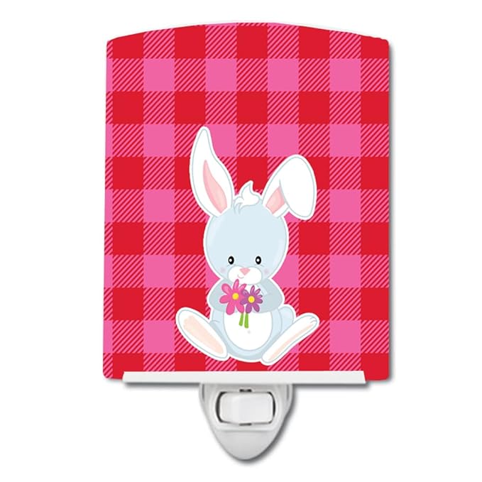 Caroline's Treasures BB9171CNL Bunny Rabbit #2 Ceramic Night Light Compact, UL-Certified, Ideal for Bedroom, Bathroom, Nursery, Hallway, Kitchen, 6x4x3, Multicolor