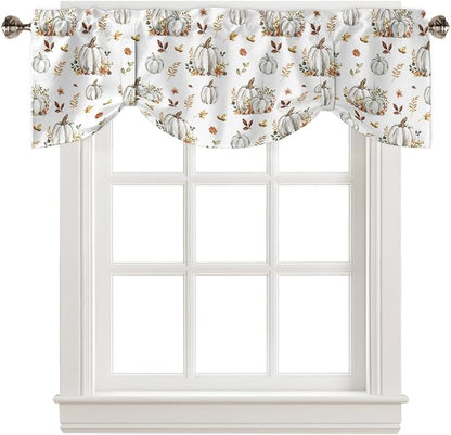 Fall Floral Leaves Blackout Tie Up Valance Curtains for Kitchen Windows Thanksgiving Pumpkins Window Toppers Balloon Shades for Living Room/Bathroom/Bedroom,1 Panel,42" X 18" Boho
