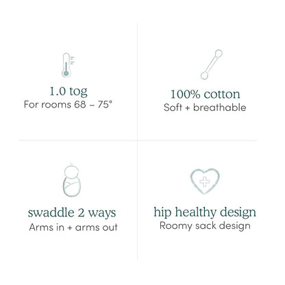 aden + anais Easy Swaddle Wrap, Newborn Wearable Swaddle Blanket, Adjustable Fasteners, 100% Cotton, 3 Pack, 0-3 Months, Spring Flower