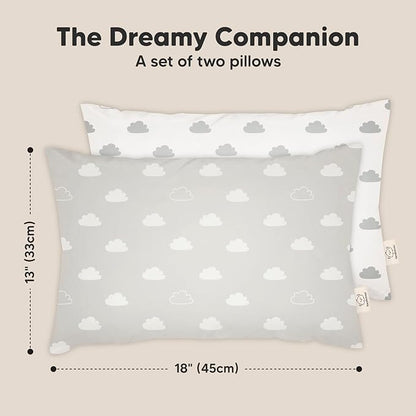 2-Pack Toddler Pillow - Soft Organic Cotton Toddler Pillows for Sleeping - 13X18 Small Pillow for Kids - Kids Pillows for Sleeping - Kids Pillow for Travel, School, Nap, Age 2 to 5 (Cloud)