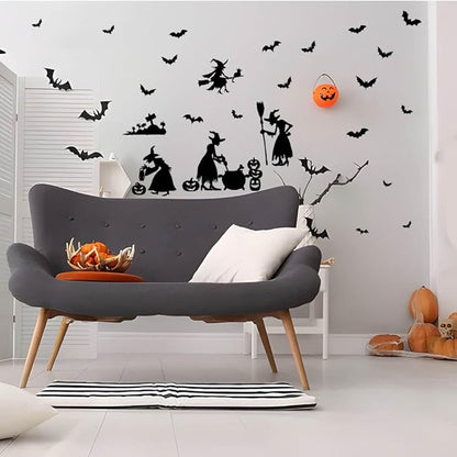 SUPERDANT Halloween Wall Stickers Magic Witch Wall Decals Spooky Pumpkin Wall Sticker Halloween Stickers for Kids Halloween Window Decoration for Halloween Party Decorations