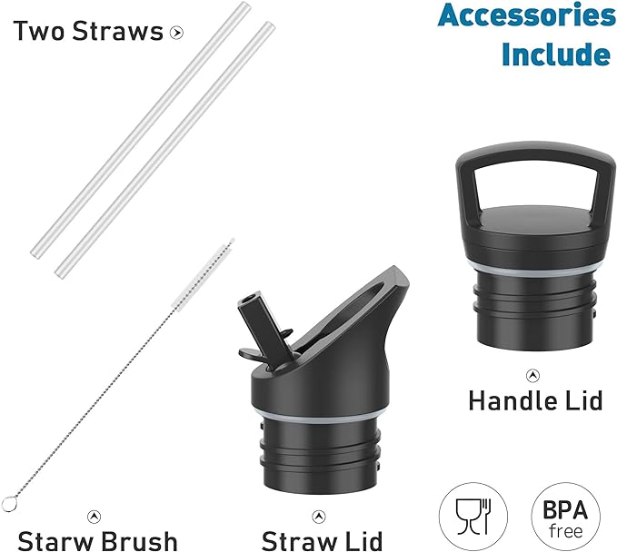 Stainless Steel Double Wall Water Bottles 32oz, Vacuum Insulated Bottle With Straw Lid, Insulated Water Bottle Keeps Water Cold for 24 Hours, Hot for 12 Hours, Hiking, Sports