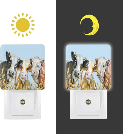 LED Night Lights Lamp with Dusk to Dawn Sensor, Watercolor Painted Cow Night Lamp, Night Lights Plug Into Wall for Kids Room, Bedroom, Bathroom, Kitchen, Hallway