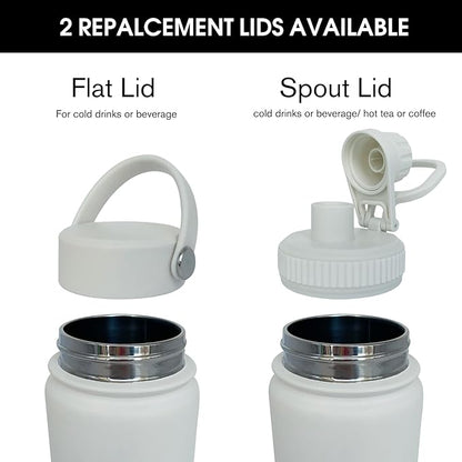 22oz Insulated Water Bottle ，Stainless Steel Sports Water Cup Flask with 2 Lids, Wide Mouth Travel Thermal Mug,Outdoor Sports Bottle（white）